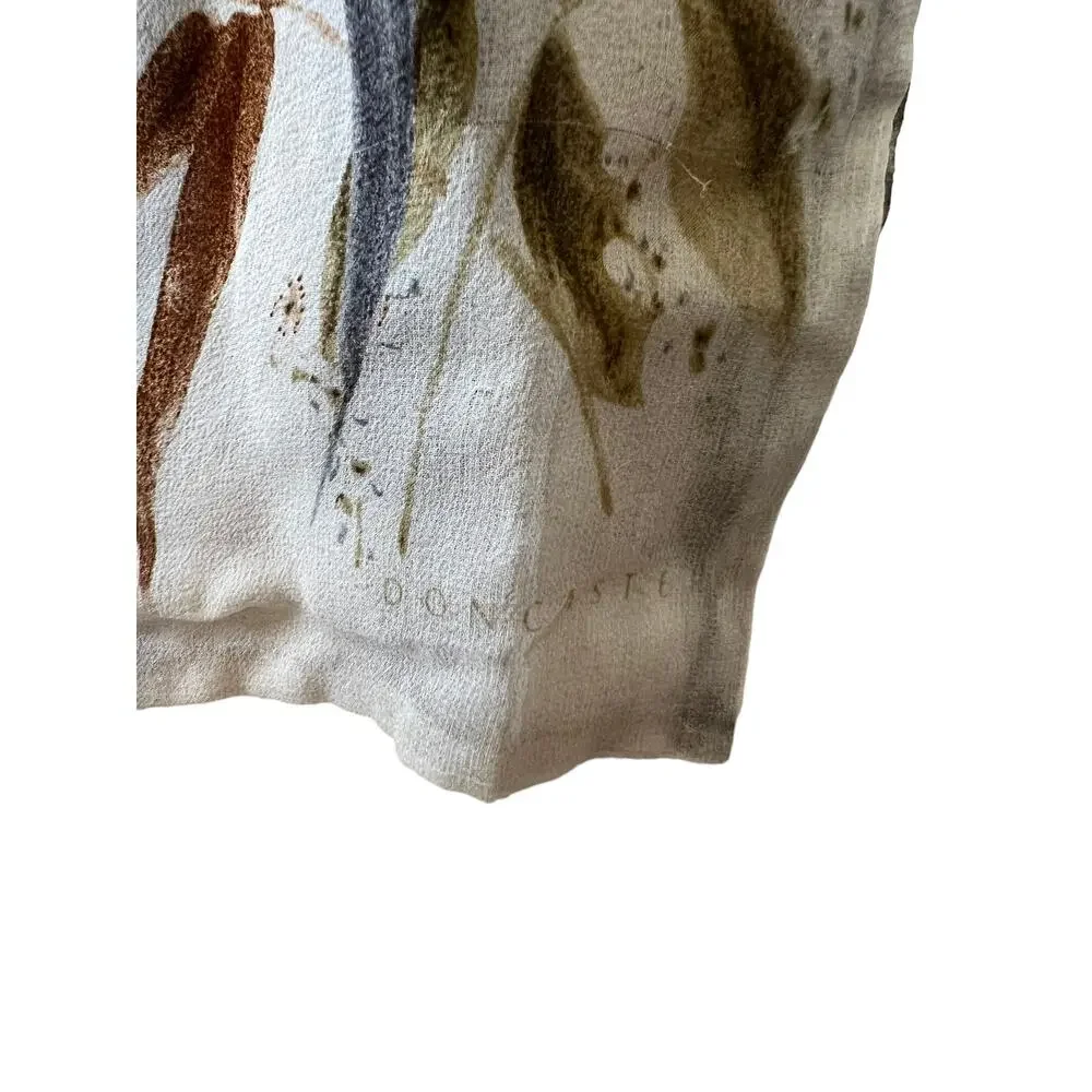 Doncaster Silk Chiffon Botanical Floral Print Rectangular Scarf Cream